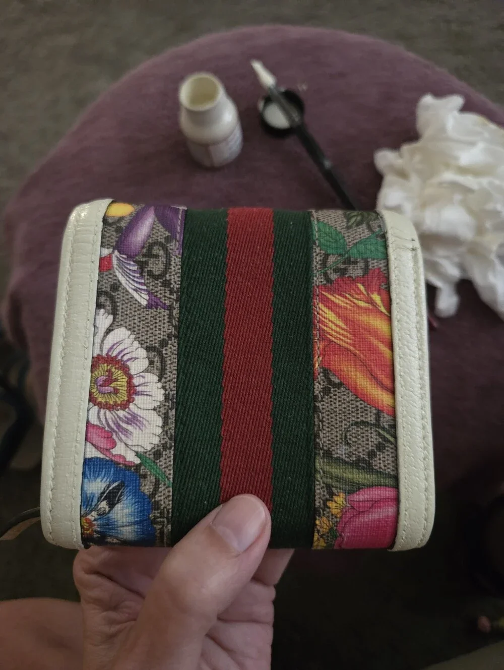 Gucci Floral GG Canvas Wallet with Green and Red Stripe Not for sale